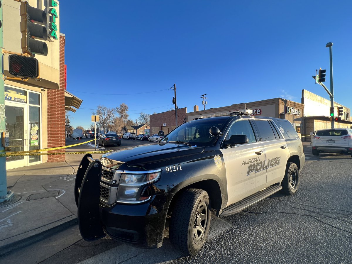 A shooting in NW Aurora this morning leaves one man dead. The suspect still at large at this point. This area off Colfax at Dallas is blocked off