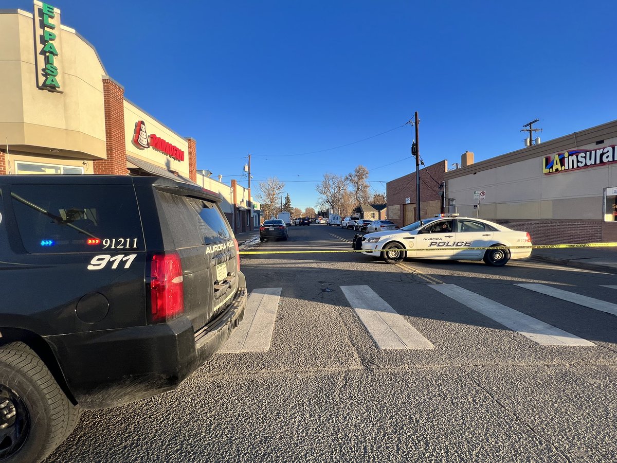 A shooting in NW Aurora this morning leaves one man dead. The suspect still at large at this point. This area off Colfax at Dallas is blocked off