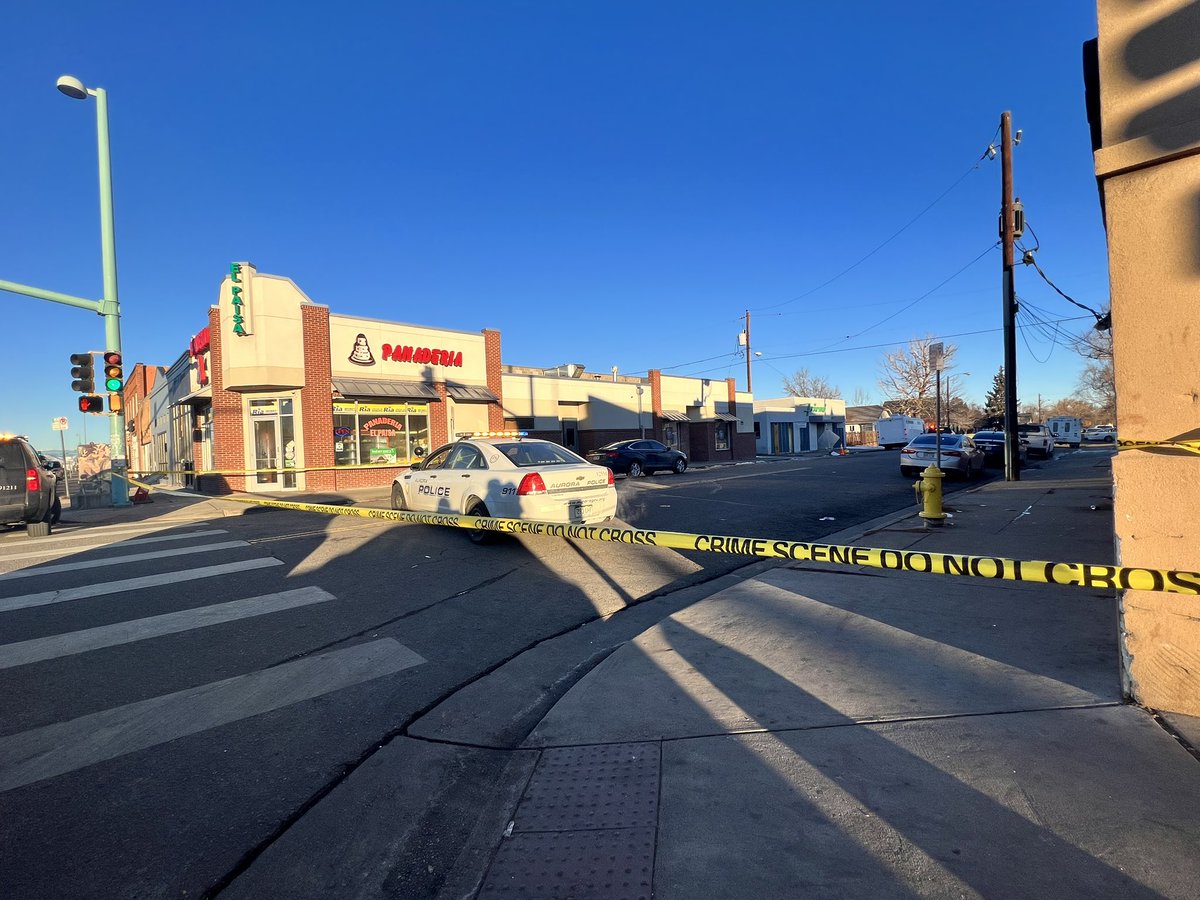 A shooting in NW Aurora this morning leaves one man dead. The suspect still at large at this point. This area off Colfax at Dallas is blocked off