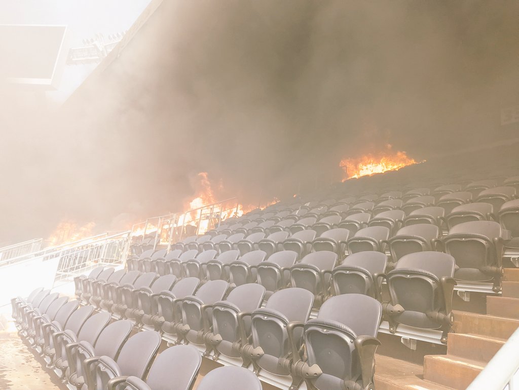 A fire burned a portion of the seating area at Empower Field at Mile High in Denver, Colorado on Thursday afternoon