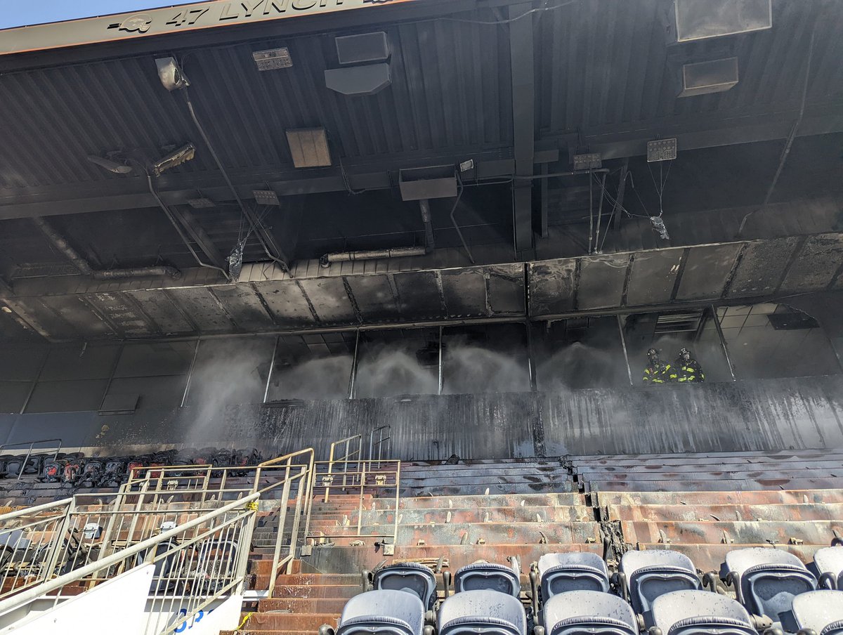 A fire burned a portion of the seating area at Empower Field at Mile High in Denver, Colorado on Thursday afternoon