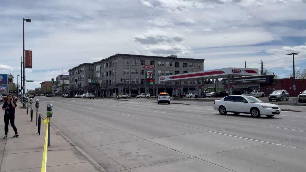 Scene of what @DenverPolice says is a shooting near 3rd and Broadway.  still trying to confirm the exact location, but you can see how far back the crime scene tape goes