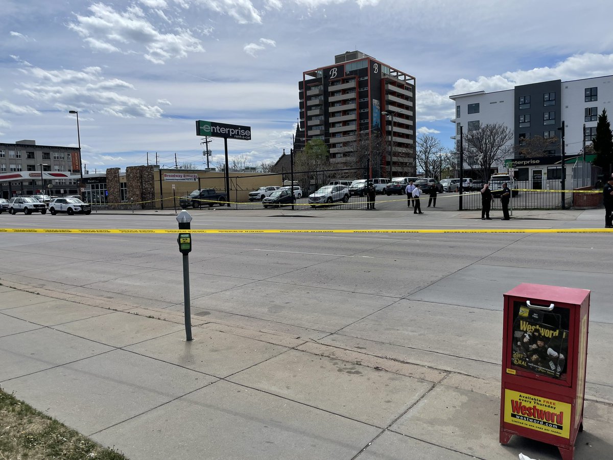 Broadway is shut down from 6th to 3rd as DPD is investigating a shooting.   2 people were injured. Witnesses tell they heard several gunshots & watched a man run from the Enterprise. Then witnesses tell they saw a man in handcuffs