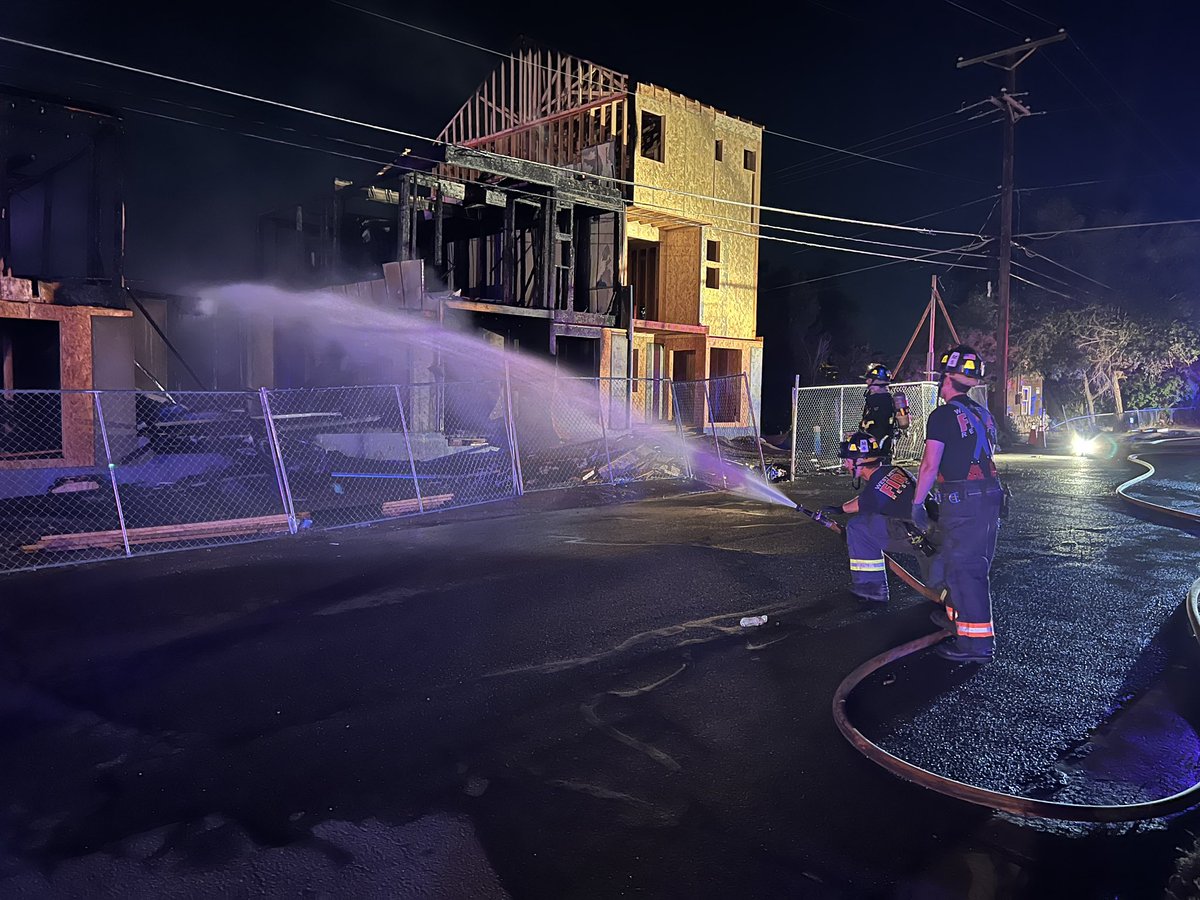 Scene of a two alarm structure fire at 16th Ave. & Routt St. in Lakewood. The fire destroyed at least three townhome units under construction and was fully involved when firefighters arrived. Several nearby homes were evacuated for safety. No injuries