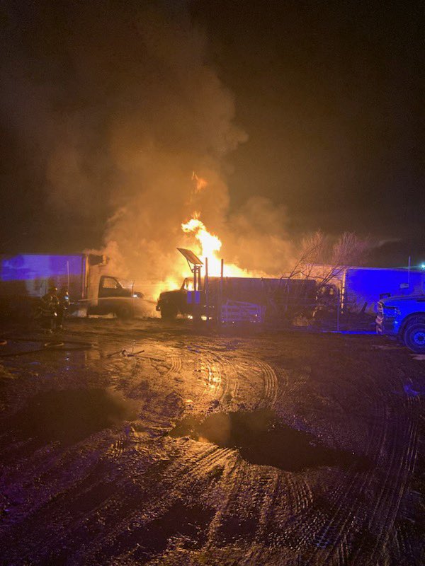 SACFD crews are on scene of a grass fire near 53rd & Colorado Blvd. Fire spread to multiple semi trailers catching fire. Currently no injuries and no structures threatened. ACFR and Platte Valley Ambulance providing mutual aid