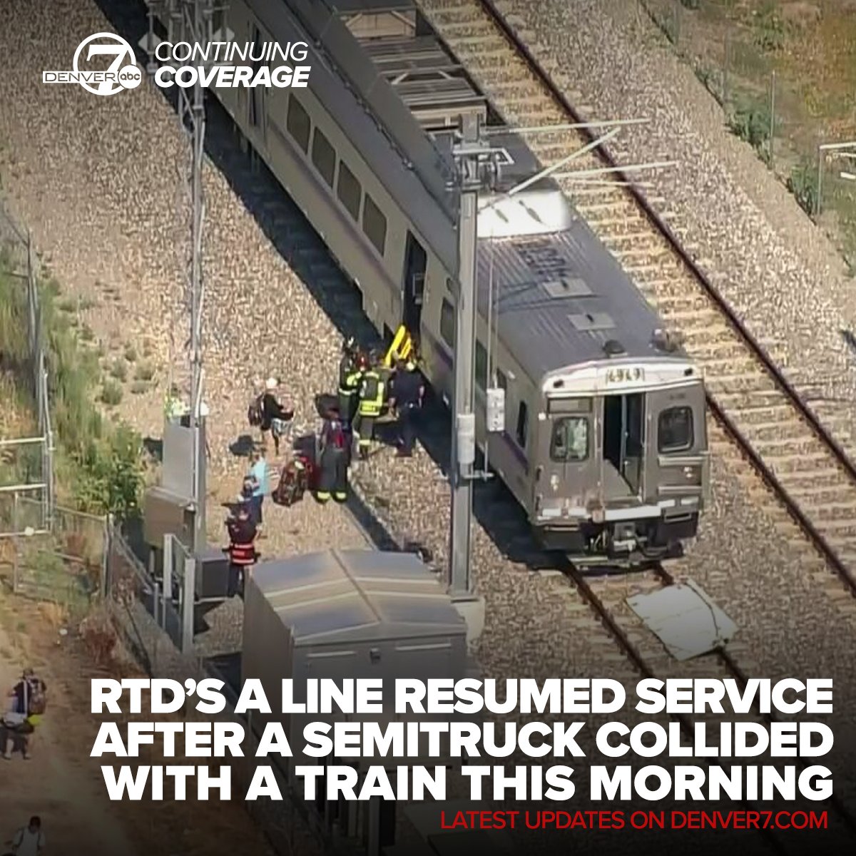 At least four people, including the train operator, were injured after a semitruck collided with RTD’s A Line commuter train in Aurora Monday morning