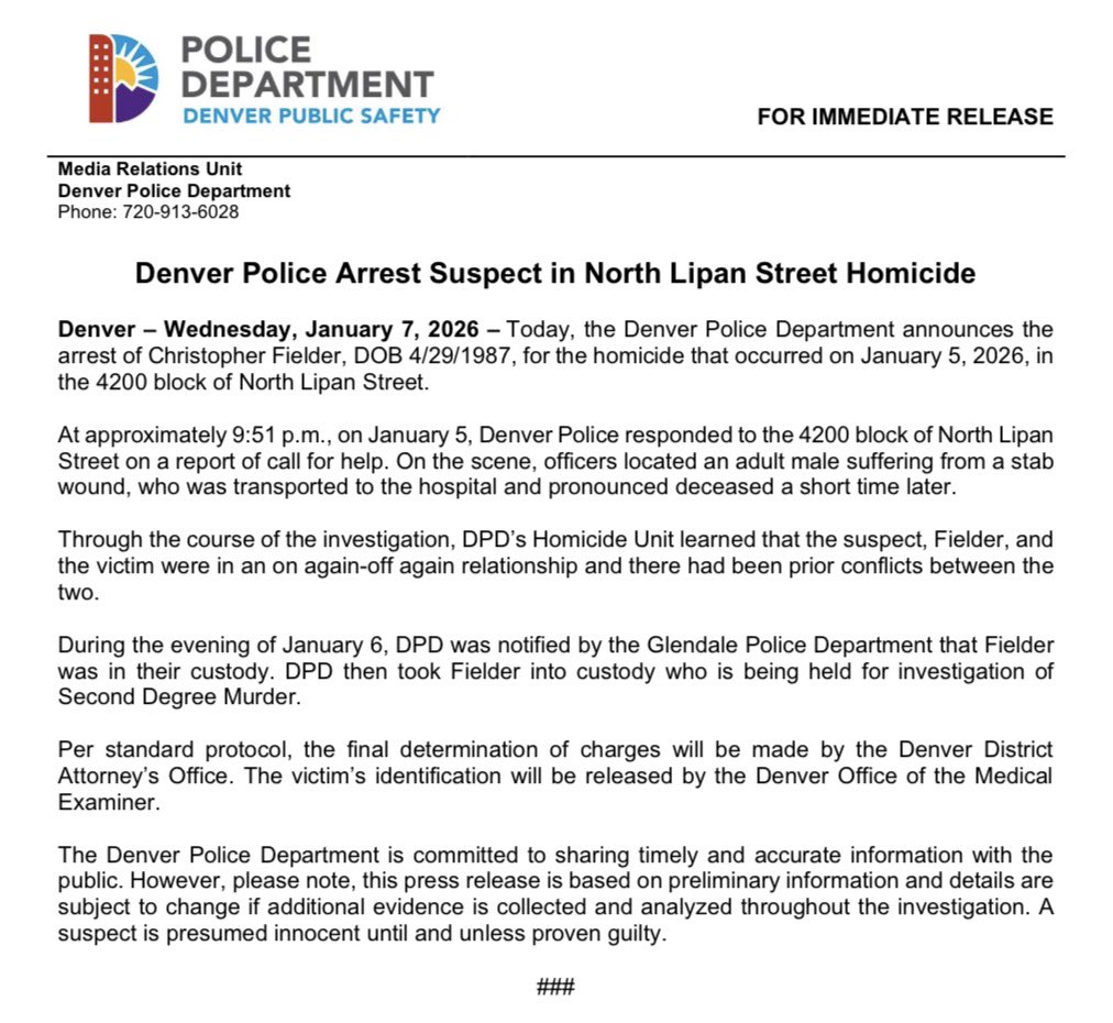 Denver Police Arrest Suspect in North Lipan Street Homicide